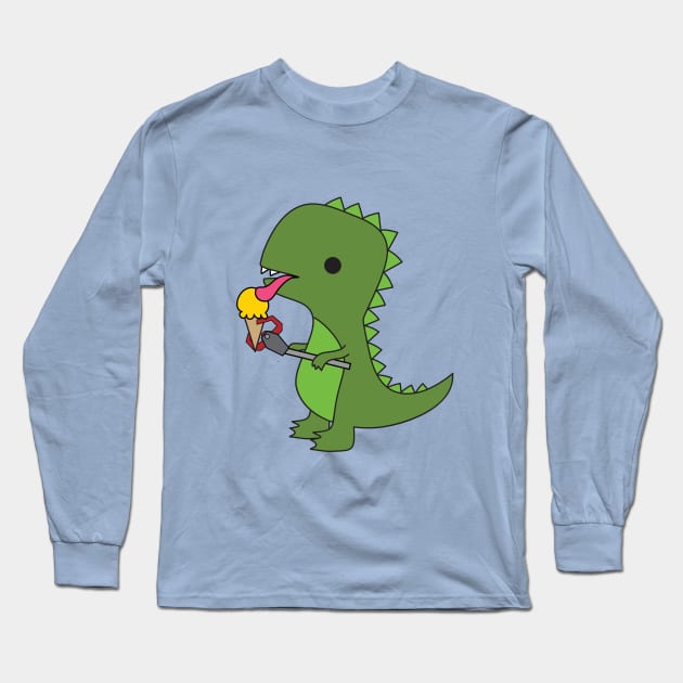 T-Rex Eats Ice Cream Long Sleeve T-Shirt by BoredInc